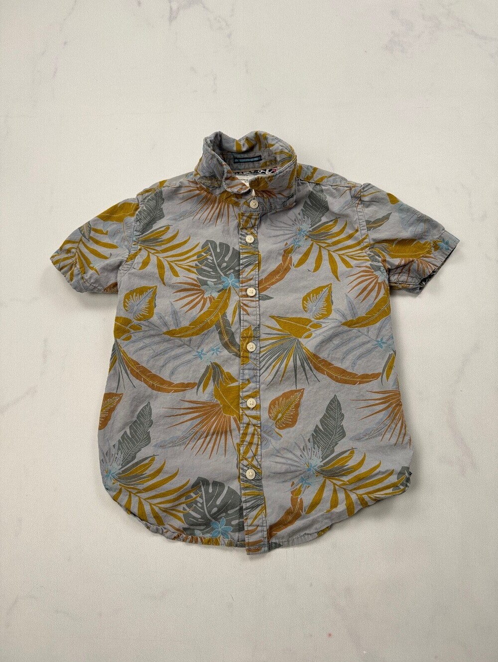 Denim & Flower Ricky Singh Button-Up Shirt Dove Gray Mustard 90s VTG - Boys 5/6
